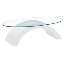 Opel Oval Clear Glass Coffee Table With White High Gloss Base