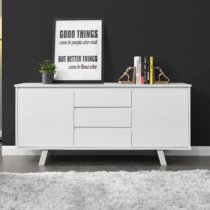 Astrik High Gloss Sideboard With 2 Doors 3 Drawers In White