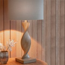 Abia Natural Linen Shade Table Lamp In Oak Effect