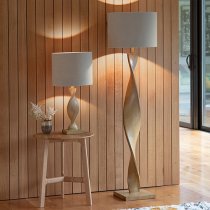 Abia Natural Linen Shade Table Lamp In Oak Effect