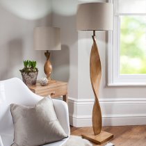 Abia Natural Linen Shade Table Lamp In Oak Effect