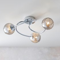 Aerith 3 Lights Smoked Glass Semi Flush Ceiling Light In Chrome