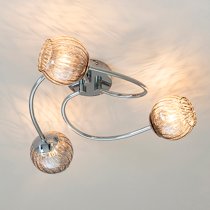 Aerith 3 Lights Smoked Glass Semi Flush Ceiling Light In Chrome