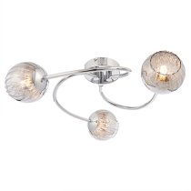 Aerith 3 Lights Smoked Glass Semi Flush Ceiling Light In Chrome