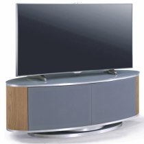 Lanza High Gloss TV Stand With Push Doors In Grey And Oak