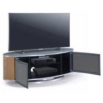 Lanza High Gloss TV Stand With Push Doors In Grey And Oak