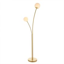 Bloom 2 Lights Opal Glass Floor Lamp In Satin Brass