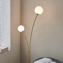 Bloom 2 Lights Opal Glass Floor Lamp In Satin Brass