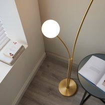 Bloom 2 Lights Opal Glass Floor Lamp In Satin Brass