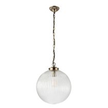 Brydon Large Ribbed Glass Pendant Light In Antique Brass