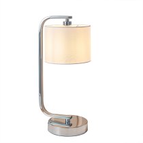 Canning White Silk Drum Shade Table Lamp In Polished Chrome