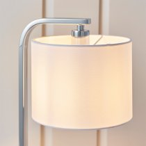 Canning White Silk Drum Shade Table Lamp In Polished Chrome