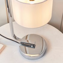 Canning White Silk Drum Shade Table Lamp In Polished Chrome