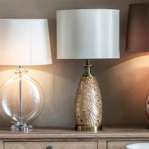 Dahlia Ivory Fabric Shade Table Lamp In Antique Brass