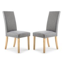 Rabat Silver Grey Fabric Dining Chairs With Natural Legs In Pair