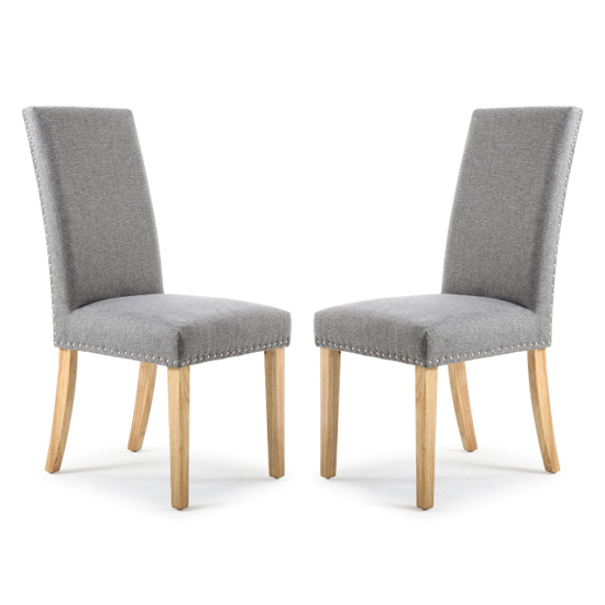 Rabat Silver Grey Fabric Dining Chairs With Natural Legs In Pair