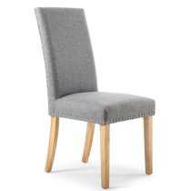 Rabat Silver Grey Fabric Dining Chairs With Natural Legs In Pair