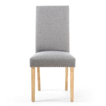 Rabat Silver Grey Fabric Dining Chairs With Natural Legs In Pair