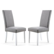 Rabat Silver Grey Fabric Dining Chairs With White Legs In Pair