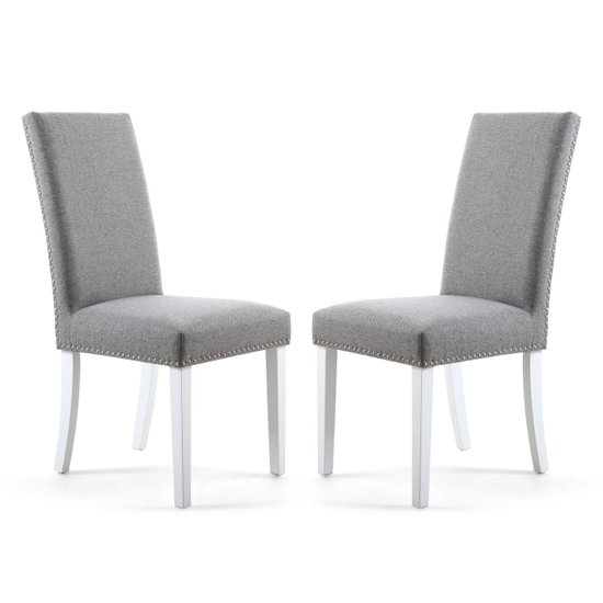 Rabat Silver Grey Fabric Dining Chairs With White Legs In Pair