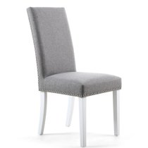 Rabat Silver Grey Fabric Dining Chairs With White Legs In Pair