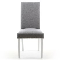 Rabat Silver Grey Fabric Dining Chairs With White Legs In Pair