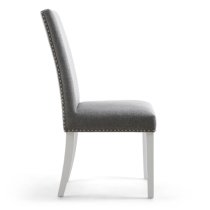 Rabat Silver Grey Fabric Dining Chairs With White Legs In Pair