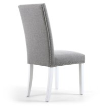 Rabat Silver Grey Fabric Dining Chairs With White Legs In Pair