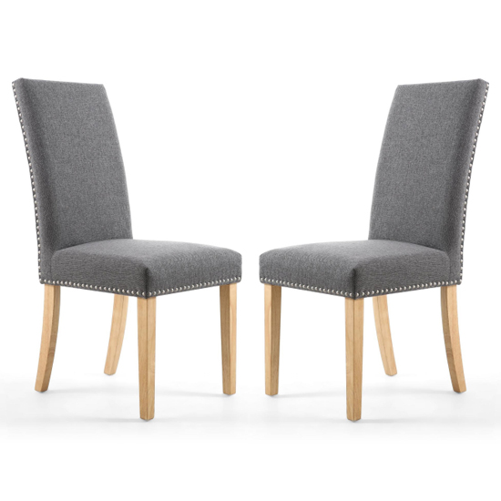 Rabat Steel Grey Linen Dining Chairs And Natural Legs In Pair