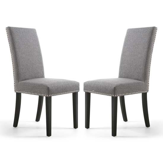 Rabat Steel Grey Fabric Dining Chairs With Black Legs In Pair