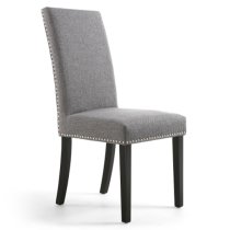 Rabat Steel Grey Fabric Dining Chairs With Black Legs In Pair