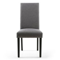 Rabat Steel Grey Fabric Dining Chairs With Black Legs In Pair