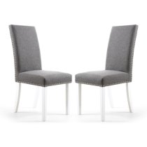 Rabat Steel Grey Linen Dining Chairs And White Legs In Pair