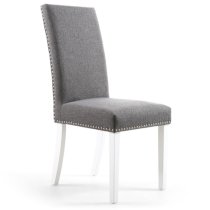 Rabat Steel Grey Linen Dining Chairs And White Legs In Pair