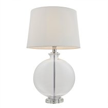 Gideon White Linen Cylinder Table Lamp In Polished Nickel