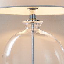 Gideon White Linen Cylinder Table Lamp In Polished Nickel