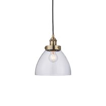 Hansen 1 Light Clear Glass Shade Pendant Light In Antique Brass