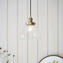 Hansen 1 Light Clear Glass Shade Pendant Light In Antique Brass