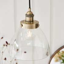 Hansen 1 Light Clear Glass Shade Pendant Light In Antique Brass