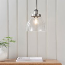 Hansen 1 Light Clear Glass Shade Pendant Light In Brushed Silver