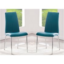 Opal Teal Faux Leather Dining Chair With Chrome Legs In Pair