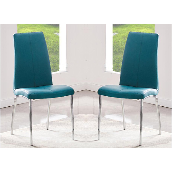 Opal Teal Faux Leather Dining Chair With Chrome Legs In Pair