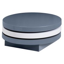 Triplo Round High Gloss Rotating Coffee Table In Grey And White