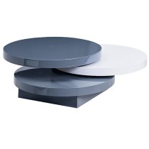 Triplo Round High Gloss Rotating Coffee Table In Grey And White