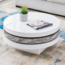 Triplo Round Rotating Coffee Table With Melange Marble Effect