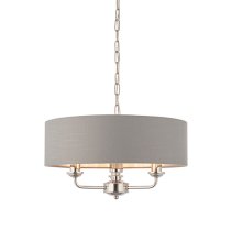 Highclere 3 Light Charcoal Shade Pendant Light In Bright Nickel