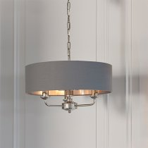 Highclere 3 Light Charcoal Shade Pendant Light In Bright Nickel