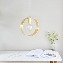 Hoop 1 Light Ceiling Pendant Light In Brushed Brass