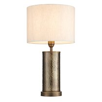 Indara Natural Linen Shade Table Lamp In Hammered Bronze