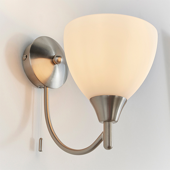 Lightson Matt Opal Glass Wall Light In Satin Chrome